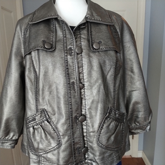 Style & Co. Jackets & Blazers - Style & Co Pewter Faux Leather Jacket, PL